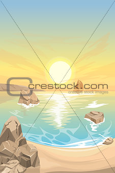 Seascape sunset. Vector landscape