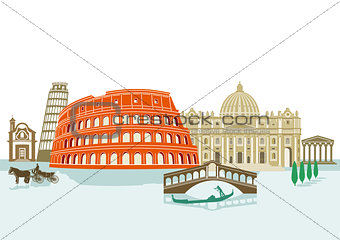 Landmarks in Italy, illustration