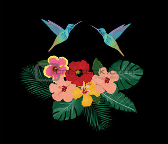 Hummingbird and flowers