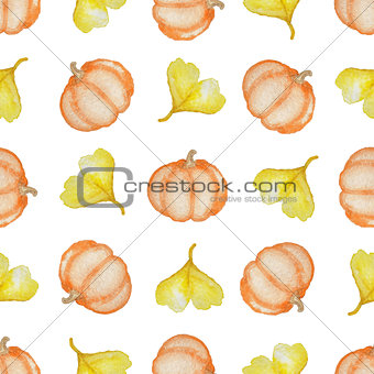 Pumpkin and yellow leaves 