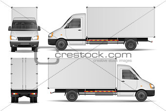 Cargo van isolated on white. City commercial delivery truck template. White vehicle mockup. vector illustration