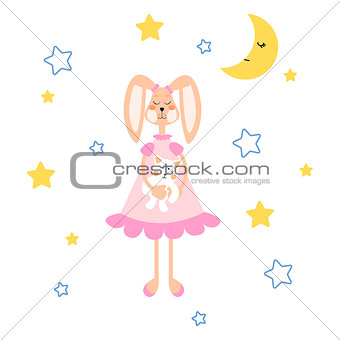 Pajamas illustration with tilda bunny, bear plush toy vector for apparel print.