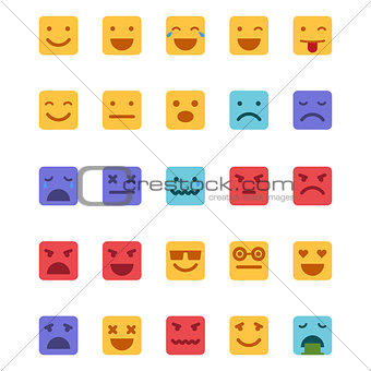 Squared emoticons vector icons set.