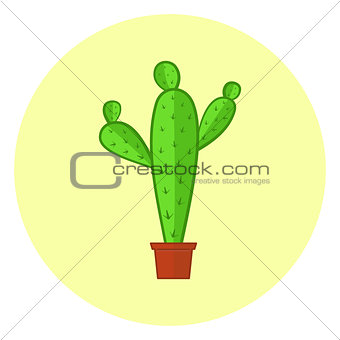 Cute colorful cacti icon, bright cactus in a pot