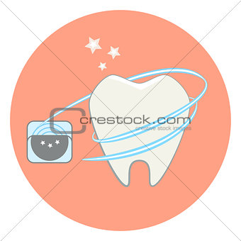 Cute flat tooth and dental floss icon