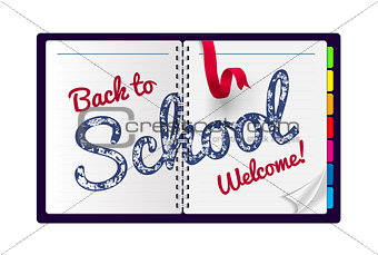 Back to school Illustration on a notepad background.