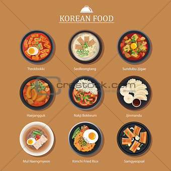 Set of korean food flat design. Asia street food illustration ba