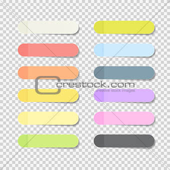 Sticky Office Paper Sheets Notes Pack Collection Set with Shadow Isolated on Transparent Background Vector Illustration
