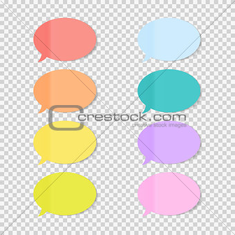 Sticky Office Paper Sheets Notes, Speech Bubble Sign Pack Collection Set with Shadow Isolated on Transparent Background Vector Illustration
