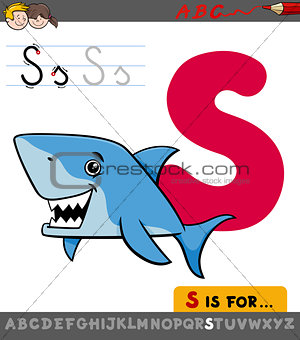 letter s with cartoon shark fish