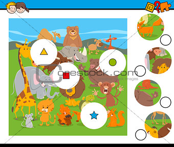 match pieces game with cartoon wild animals