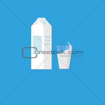 Milk glass and package icon, minimal flat design