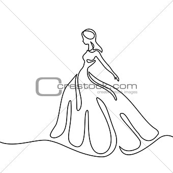 Silhouette of a slender bride in long dress