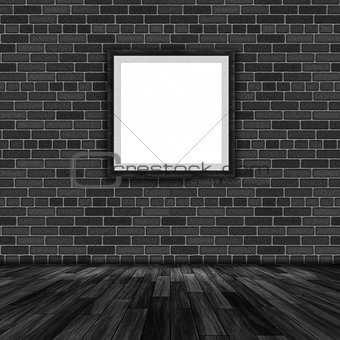 3D blank picture frame hanging on a brick wall