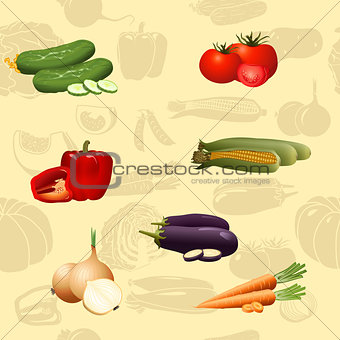 seamless pattern vegetables: corn, tomato