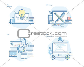 Set of concept line icons for web design and  development, SEO, web manager