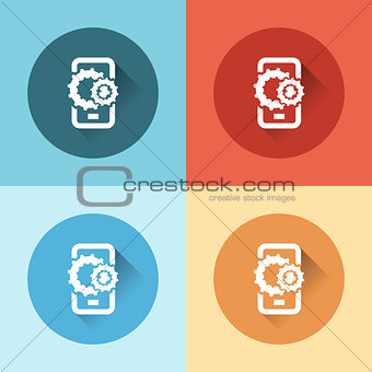 phone with gears flat icons