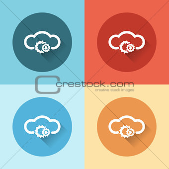 cloud service with gears flat icons