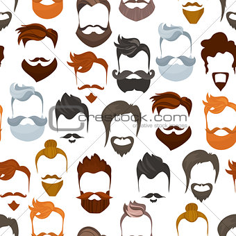 Seamless pattern of men cartoon hairstyles with beards and mustache.Fashionable stylish types lumbersexual or hipsters silhouette seamless background. Cartoon style vector illustration