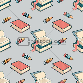 Vector Seamless pattern with book and pencil.