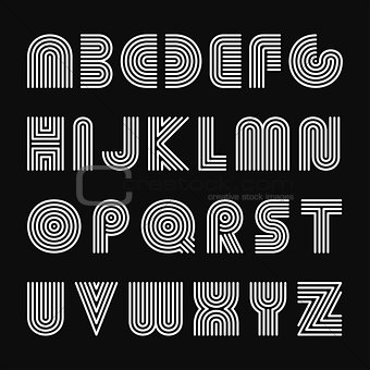 Vector striped english alphabet. Linear font.