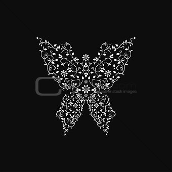Ornamental butterfly sign. Floral design.