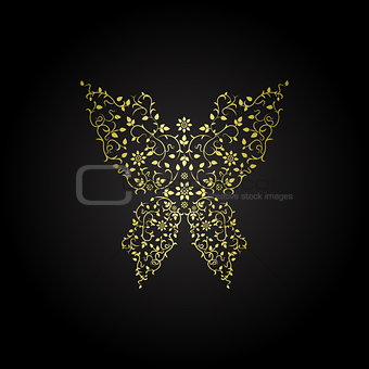 Luxury butterfly sign. Ornamental gold design.