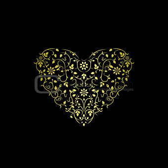 Luxury ornate heart. Floral gold design.