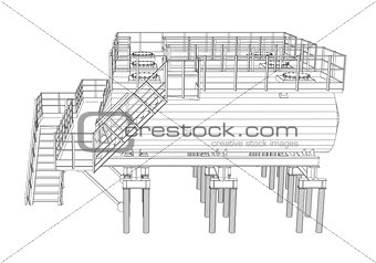 Industrial equipment. Wire-frame style