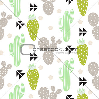 Cactus plant vector seamless pattern. Abstract hipster desert nature fabric print.