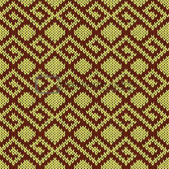 Knitted seamless pattern in yellow and brown 