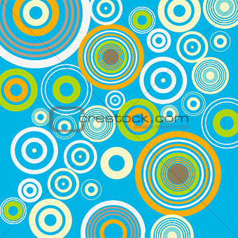 Blue background with circles. Retro vintage pop style. Vector illustration