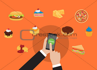 order online food using smarpthone with hand holding and tap order food