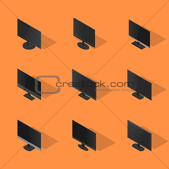 Set of flat monitors in 3D, vector illustration.