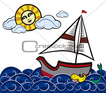 Boats in the sea with mermaid