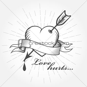 Love hurts, Valentine's Day - heart pierced with arrow icon