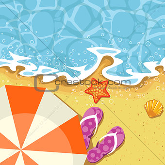 Seaside summer vacation - parasol, send and wave