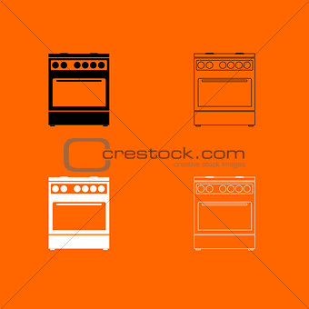 Kitchen stove  black and white set icon .
