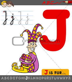 letter j with cartoon jester character