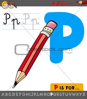 letter p with cartoon pencil object