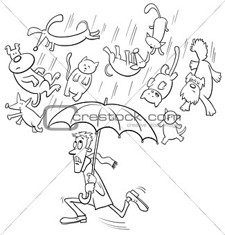 raining cats and dogs cartoon illustration
