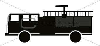 Black and White Fire Truck Flat Design. Vector Illustration.