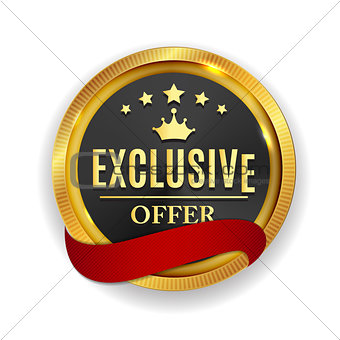 Exclusive Offer Golden Medal Icon Seal  Sign Isolated on White B