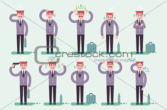 Vector set vector illustration character businessman office worker manager secretary stress and stressful situations reaction emotions to problems tears anger nerves fatigue cry flat style