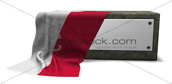 stone socket with blank sign and flag of poland - 3d rendering