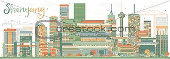 Abstract Shenyang Skyline with Color Buildings.