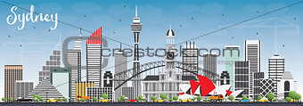 Sydney Australia Skyline with Gray Buildings and Blue Sky.