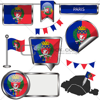 Glossy icons with flag of Paris