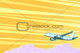 Aviation aircraft flying above the clouds, vector background