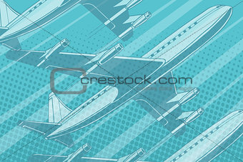 Modern aircraft in the sky travel background